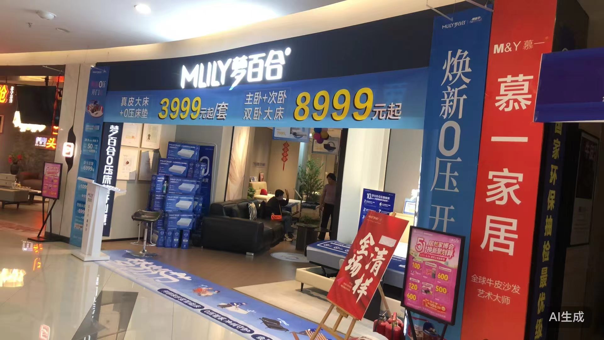 梦百合0压床垫（涧西居然之家店）门头实景（真实门头）